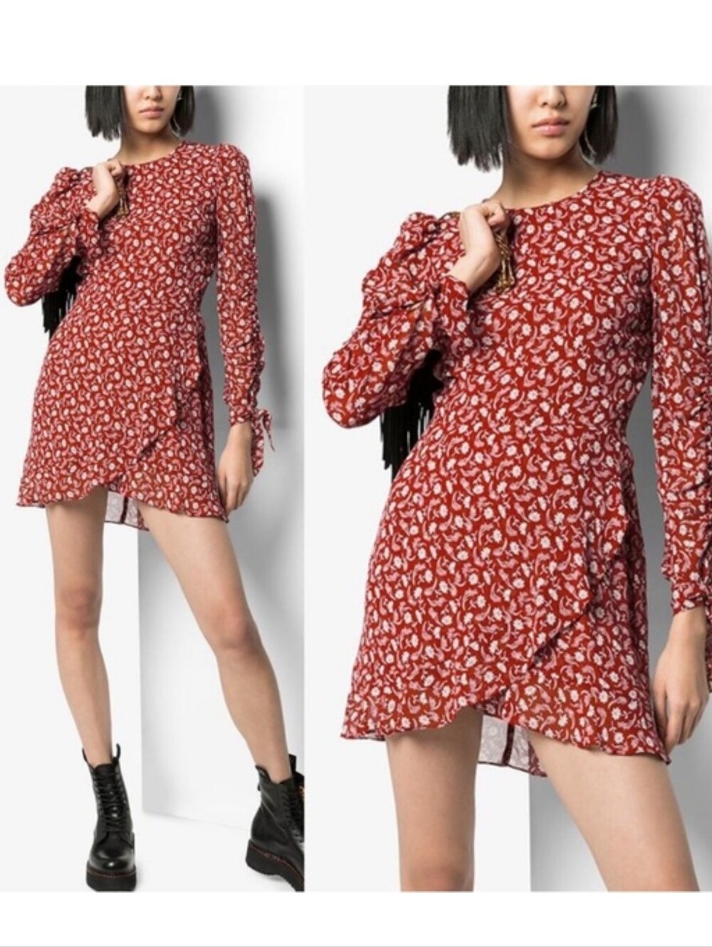 Reformation Lucita Dress Mini Floral Red Long Sleeve Size 8